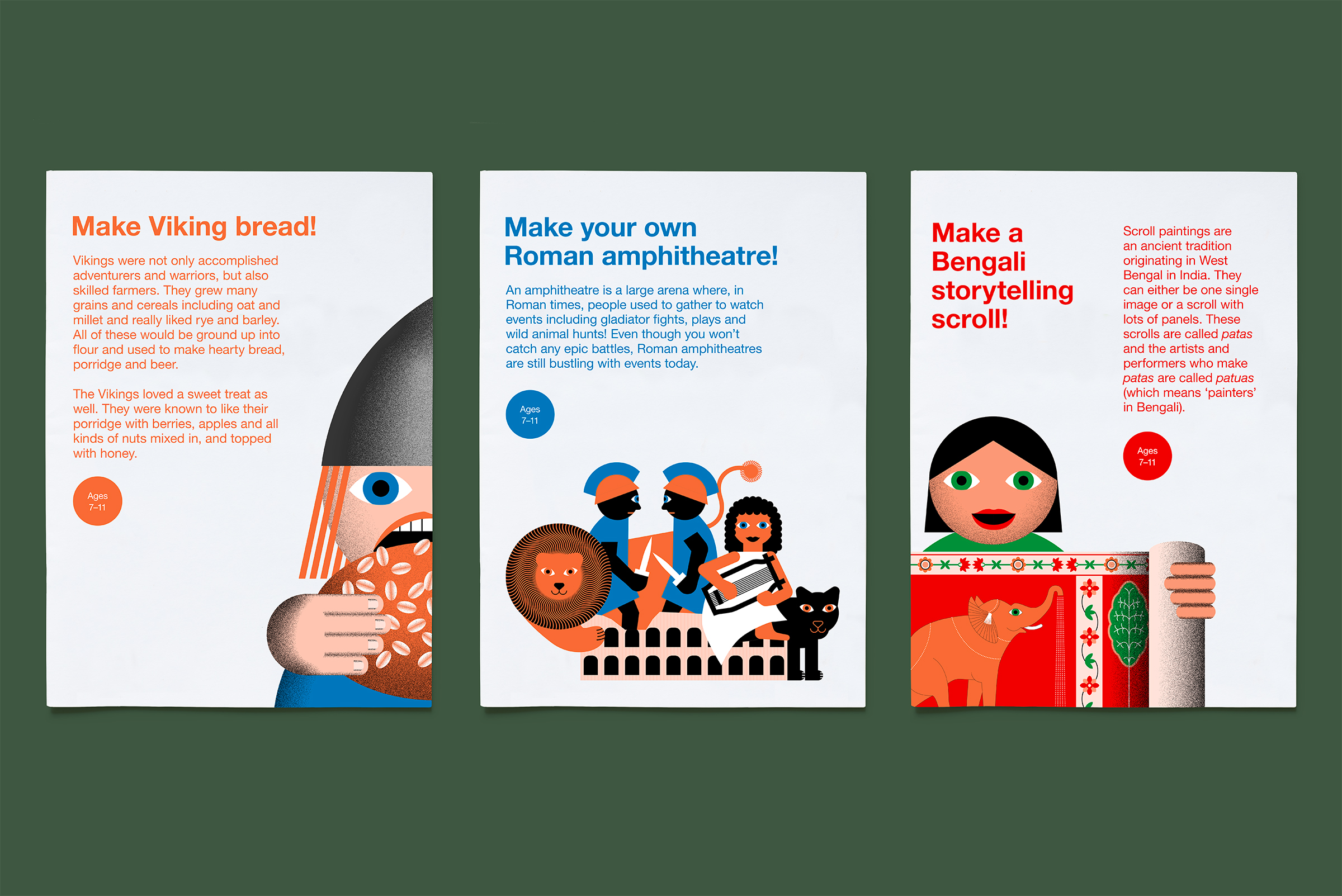 Top-down photo of three activity sheets